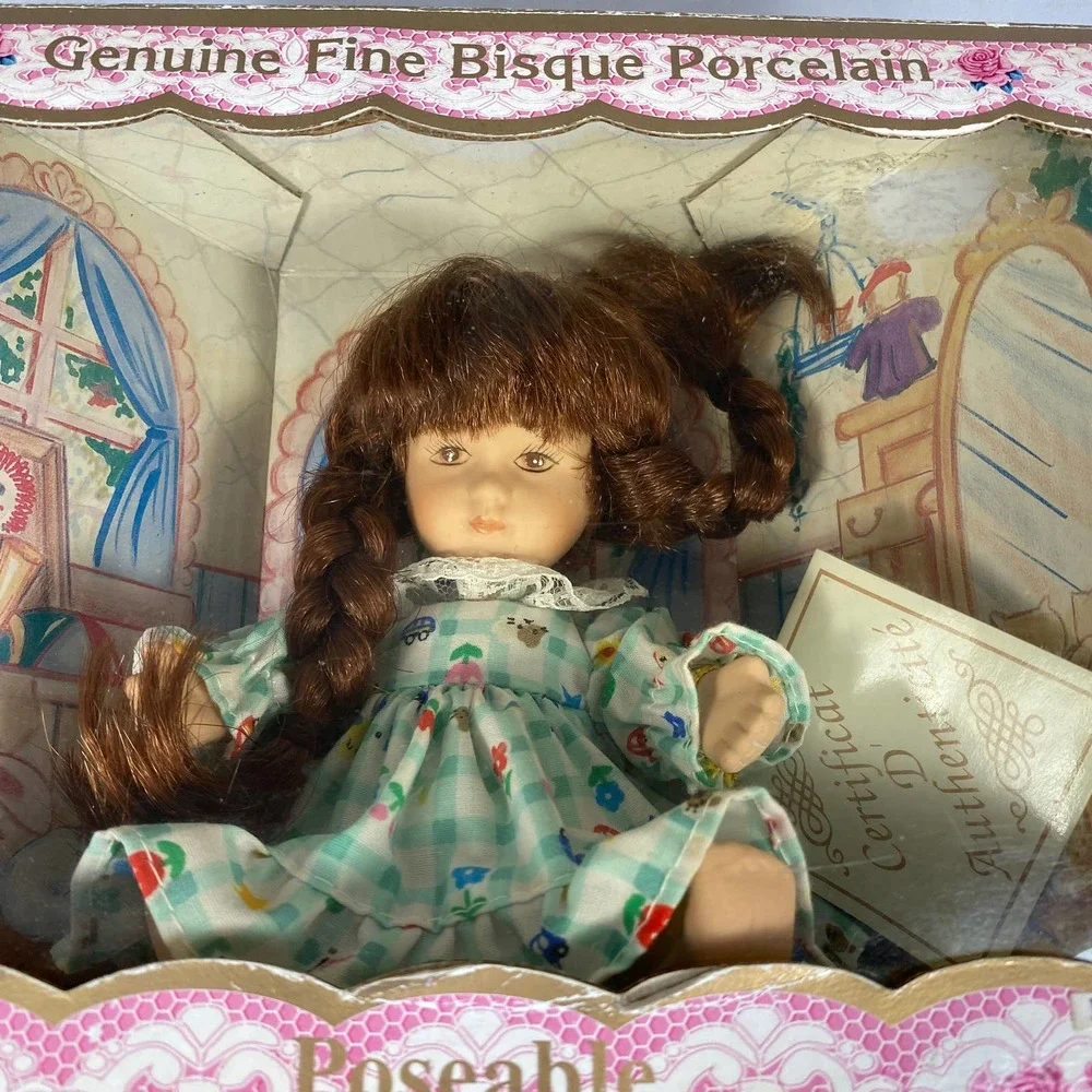 Vintage Genuine Fine Bisque Poseable Porcelain Petites Doll with Dress.